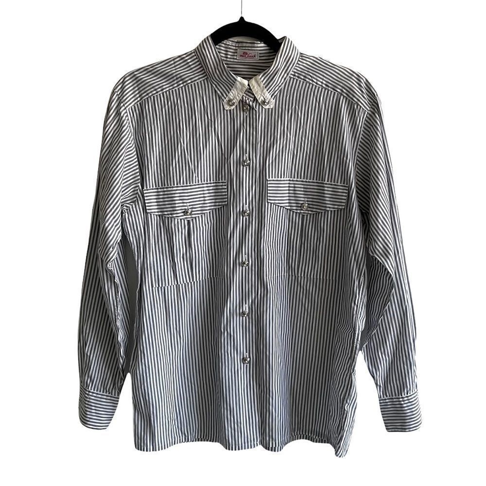 VAN LAACK Cotton Gray & White Striped Button Front Long Sleeve Shirt Blouse 36